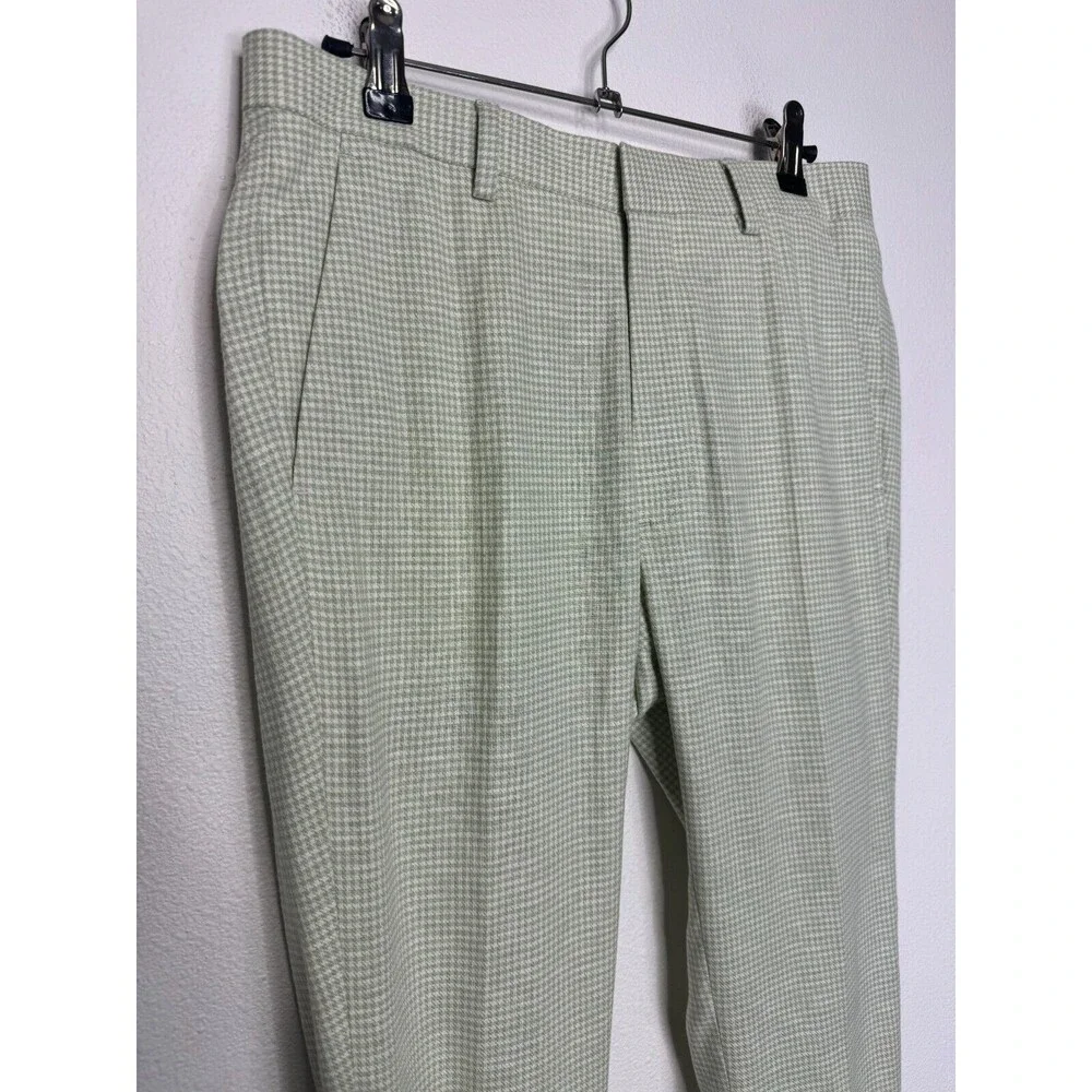 ASOS Design Sz 30 Super Skinny Suit Pant In Puppytooth Check Linen Green Stretch